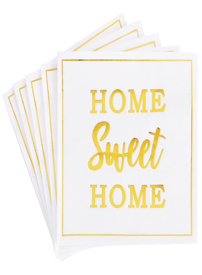 Vuzvuv 50 Pack Housewarming Party Decorations Cocktail Napkins - Home Sweet Home Disposable Paper Hand Napkins for Gatherings Party Supplies Table Decor (5" Folded 2 Ply -Gold Foil White) - Image 1
